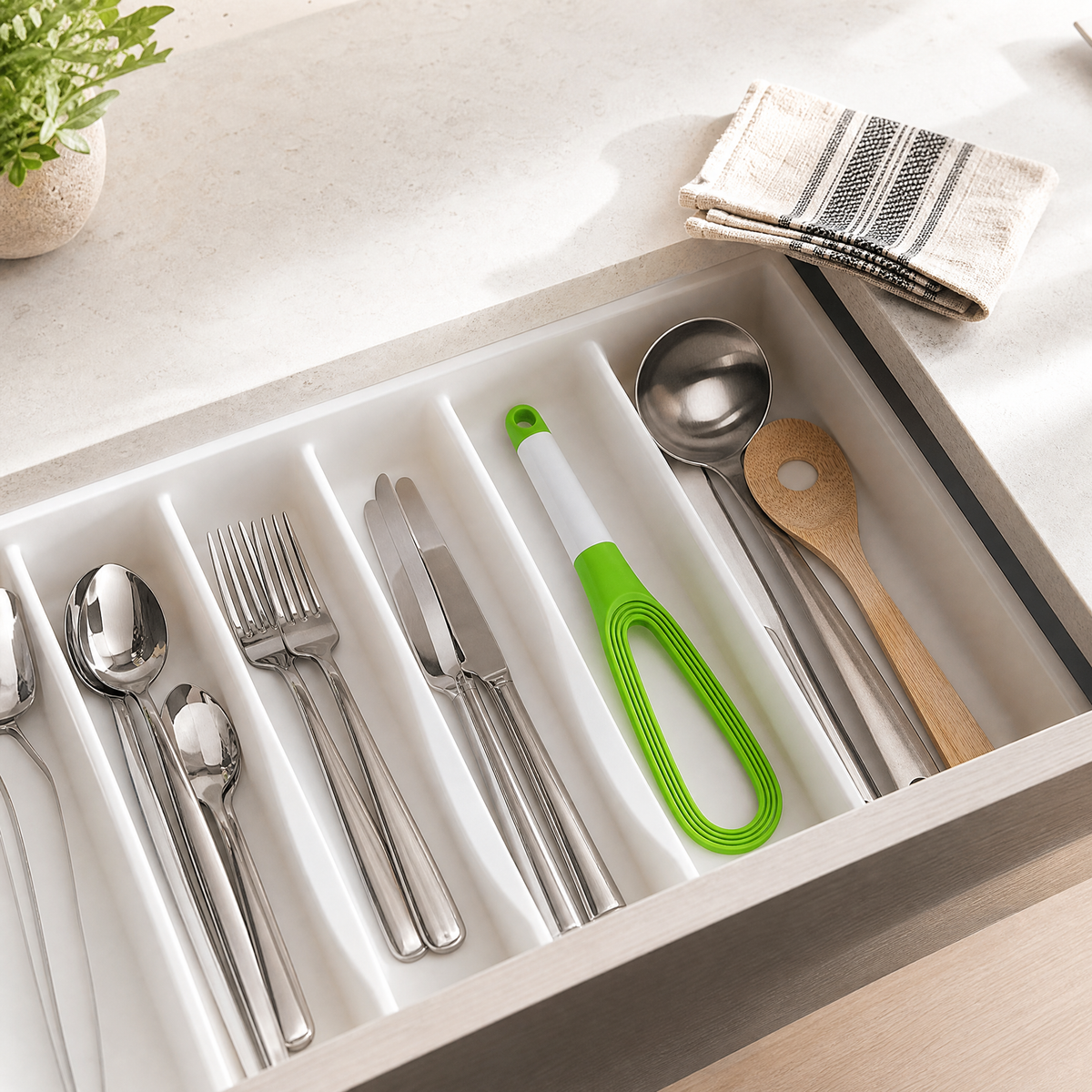 TwistWhisk platzsparend verstaut